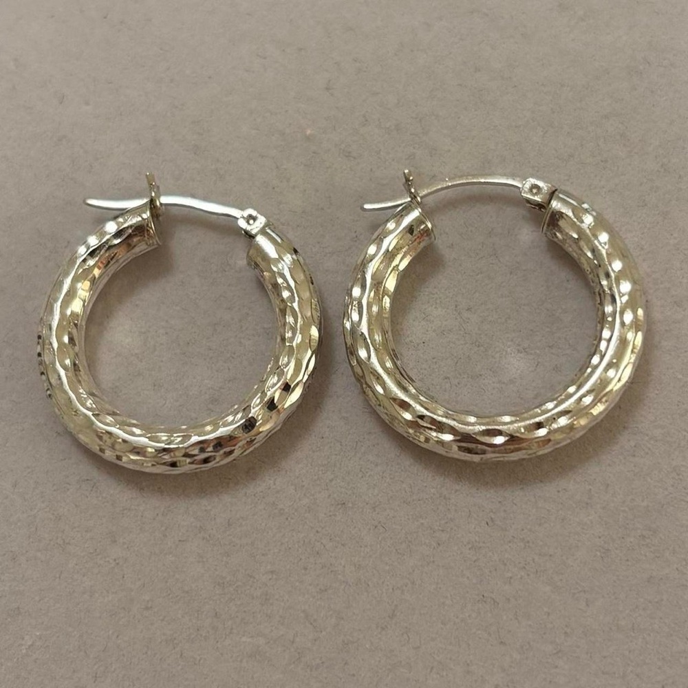 Vintage SA 925 Sterling Silver Hammered Chunky Chubby Tube Hoop Earrings 1” Size